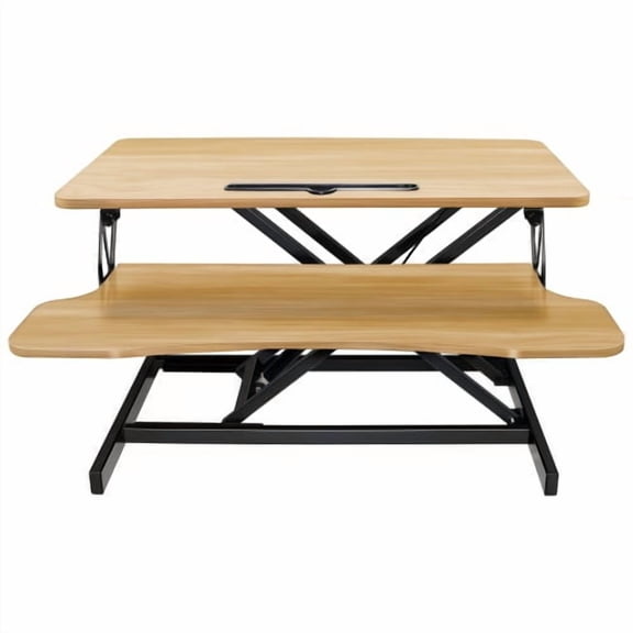 TEXBM 32-Inch Adjustable Height Standing Desk Converter - Quick Sit-to-Stand Laptop Desk with Wide Keyboard Tray, Monitor Riser Workstation (Natural Wood Finish)