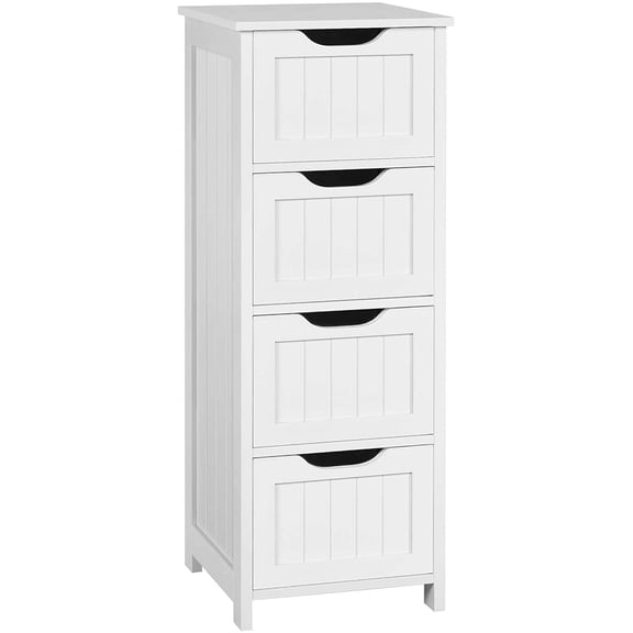 TEXBM Bathroom Floor Cabinet, Wooden Side Storage Organizer, 4 Drawers Free-Standing Cabinet for Bathroom/Hallway/Living Room, White