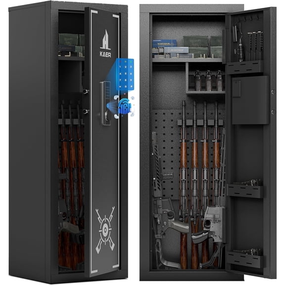 TEXBM Biometric Gun Safe Rifle,Gun Safes for Rifles and Pistols Holds 14-15 Firearms with Adjustable Racks & Pistol Storage,Fingerprint Keypad Lock Gun Cabinet for Home & Hunting for Enthusiasts