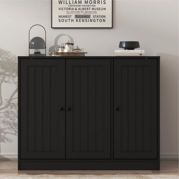 Buffet Cabinet with 3 Door, Kitchen Storage Cabinet with Adjustable Shelf, Coffee Bar Accent Cabinets for Living Room, Entryway, Black