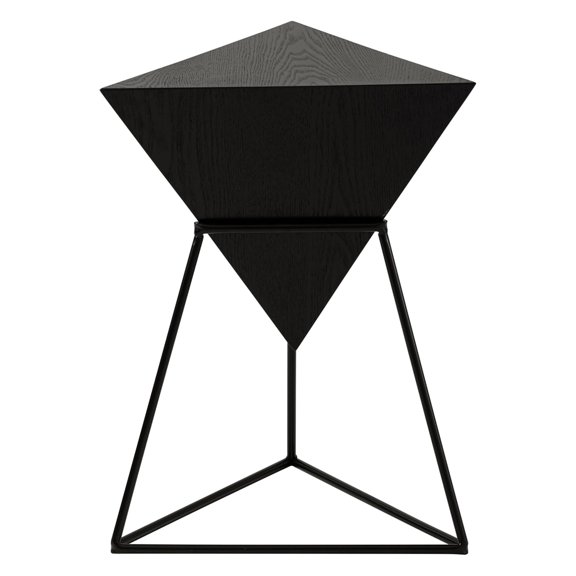 TEXBM Geometric End Table, Modern Side Table with Wooden Top and Metal Base Design, Unique Pyramid Plant Stand for Home and Living Room, Black