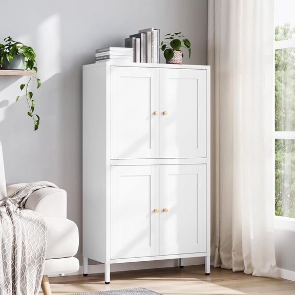 TEXBM Metal Storage Cabinet with 2 Doors and 4 Adjustable Shelves - 61" White Kitchen Pantry Storage 5-Tier Tall Steel Cabinets Locker for Kitchen, Living Room, Dining Room