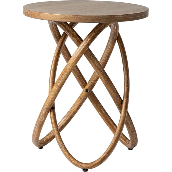 TEXBM Round End Table, Farmhouse Wood Side Table with Intertwined Base Design, Rustic Accent Plant Stand for Home and Living Room, Walnut
