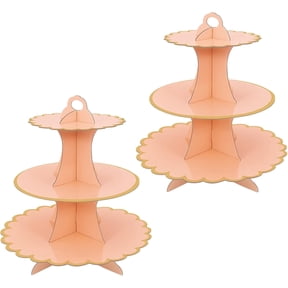 TEXIJUSO 2 Pack Orange Cake Stand Cardboard Cupcake Stand 3 Tier Cupcake Dessert Holder Cardboard Round Tower Cardboard Cake Stands for Afternoon Tea Cake Stand 3 Tier Cake Stand for Birthday Party
