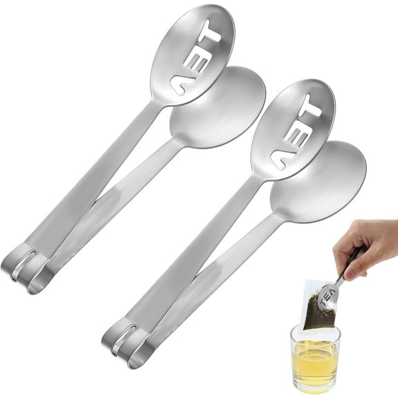 TEXIJUSO 2 Pcs Tea Bag Squeezer, Stainless Steel Tea Bag Squeezer Tongs Tea Filter Spoon Clamp Tea Strainer Holder Clip Suitable for Gripping Loosing Leaf, Ice Cube, Sugar and Lemon Slice(Silver)
