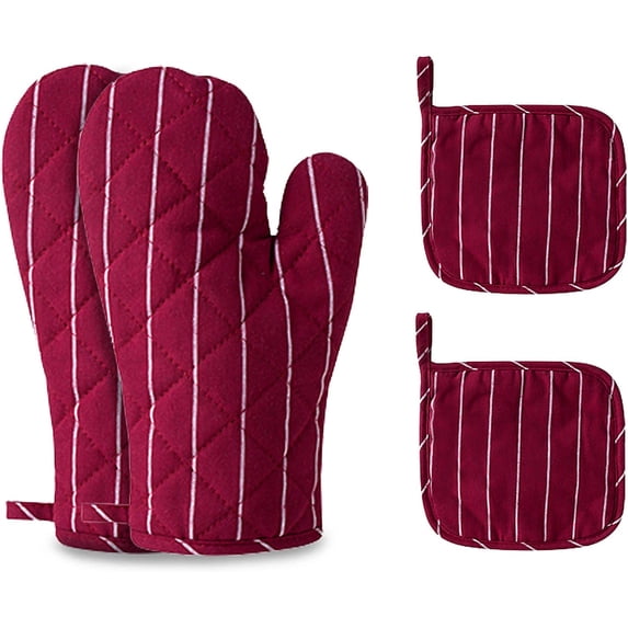 TEXIJUSO 4Pcs Oven Mitts and Pot Holders, Heat Resistant Oven Mitts Set with Pothholder,Heat Resistant Microwave Gloves Safe for Baking,Cooking, BBQ (Red)