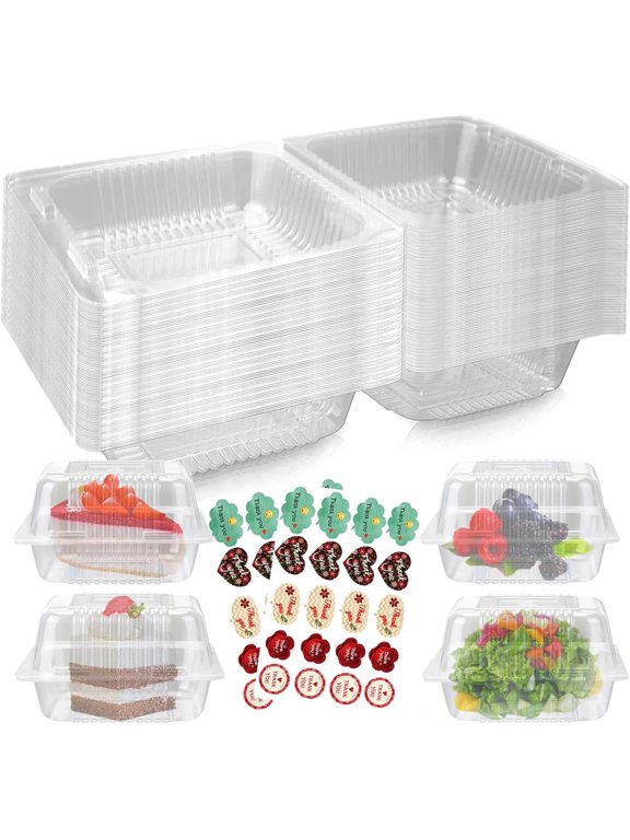 50PCS Boxes Individual for Cake Slice Portions, 5.5 Inch Clear Boxes for Food, Use for Large Muffin, Salad, Cheese, Suitable for Home Baking, Party, Cake Shop