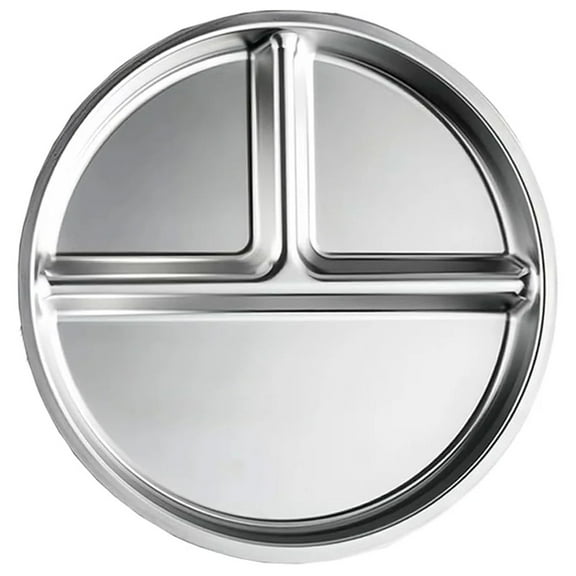 TEXIJUSO 9 In Stainless Steel Portion Control Plates For Adults Weight Loss/Diabetic Diet/Divided Plate Unbreakable Round Metal Dish Plates/Kitchen Camping Picnic Plates