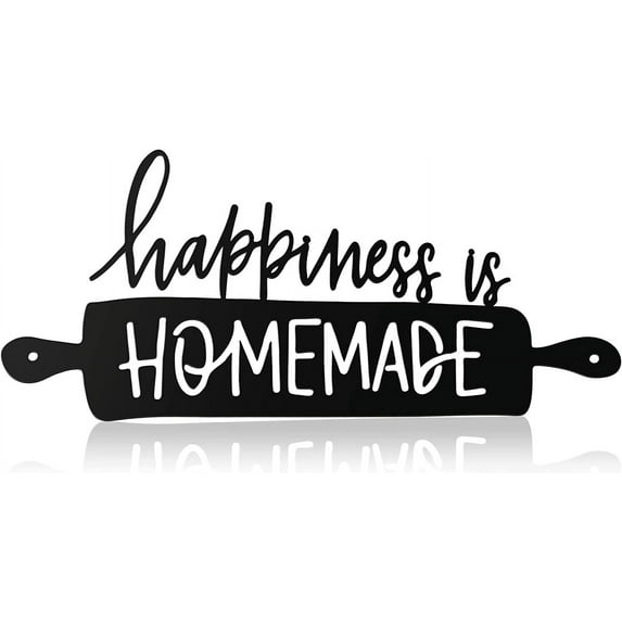 TEXIJUSO Funrous Kitchen Wall Art Decor Happiness Is Homemade Metal Sign Rustic Farmhouse Kitchen Decor Hanging Decorative Signs and Plaques for Home Dining Garden Room 13.8 x 6.3 Inch(Black)