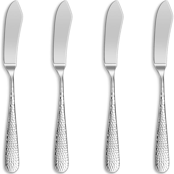 TEXIJUSO Premium 7" Louise Butter Knives: Set of 4, 18/10 Stainless Steel, Dishwasher Safe and Rust-Resistant (Hammered)