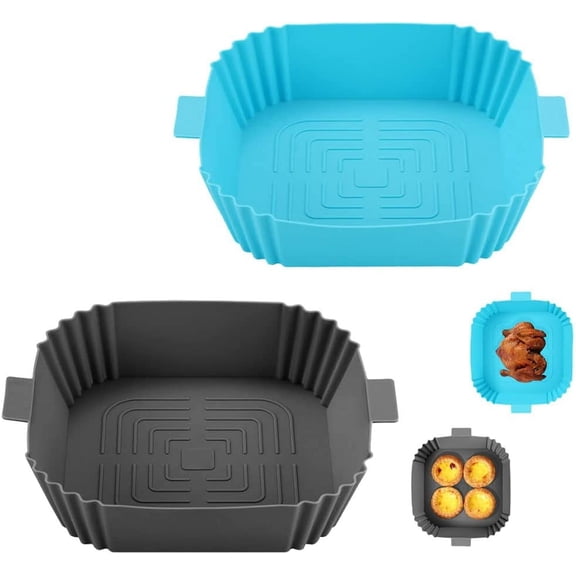 TEXIJUSO Silicone Air Fryer Liner, 2Pack Square Air Fryer Silicone Liner Reusable Air Fryer Accessories Air Fryer Basket Tray Airfryer Accessories Compatible with Ninja Tower COSORI Tefal