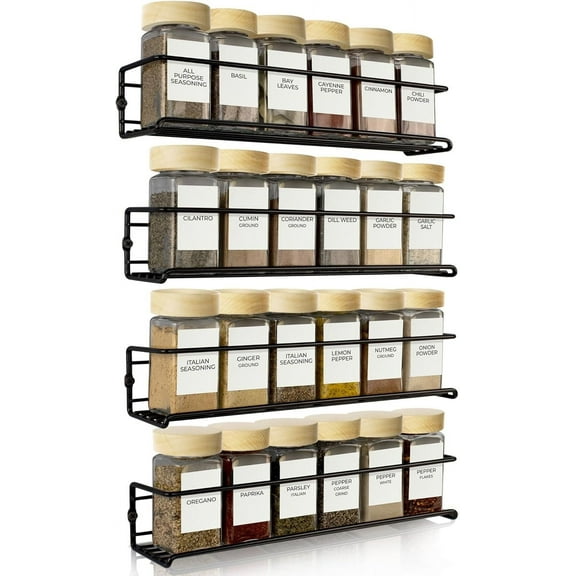TEXIJUSO Space Saving Spice Rack Organizer for Cabinets or Wall Mounts - Easy To Install Set of 4 Hanging Racks - Perfect Seasoning Organizer For Your Kitchen Cabinet, Cupboard or Pantry Door