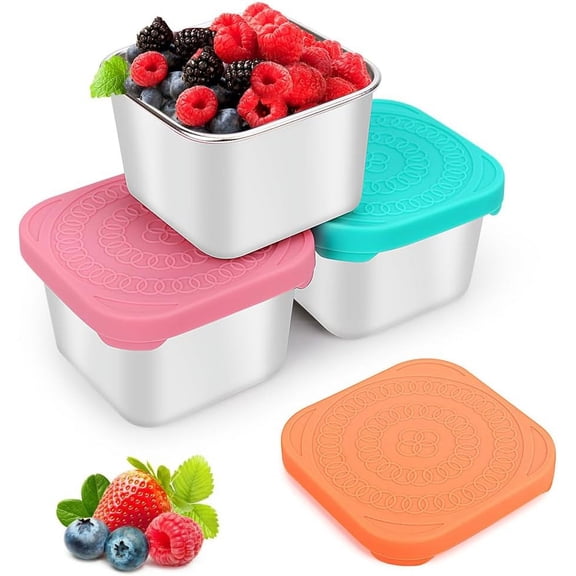 TEXIJUSO Stainless Steel Snack Containers Small Metal Food Storage Containers with Lids Reusable Lunch Condiment Sauce Storage Set for Travel Picnic Office,6oz