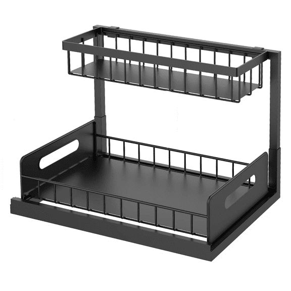 TEXIJUSO Under Sink Organizer and Storage, 2 Tier Rustproof Under Cabinet Storage, Sliding Kitchen Sink Organizer for Kitchen Bathroom