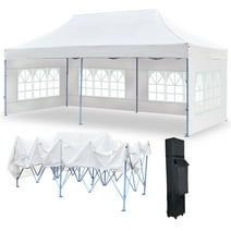 TEXINPRESS 10'x20' Pop up Canopy Tent with Sidewalls Church Window, Party Commercial Instant Canopy Shelter Tent Gazebo, White