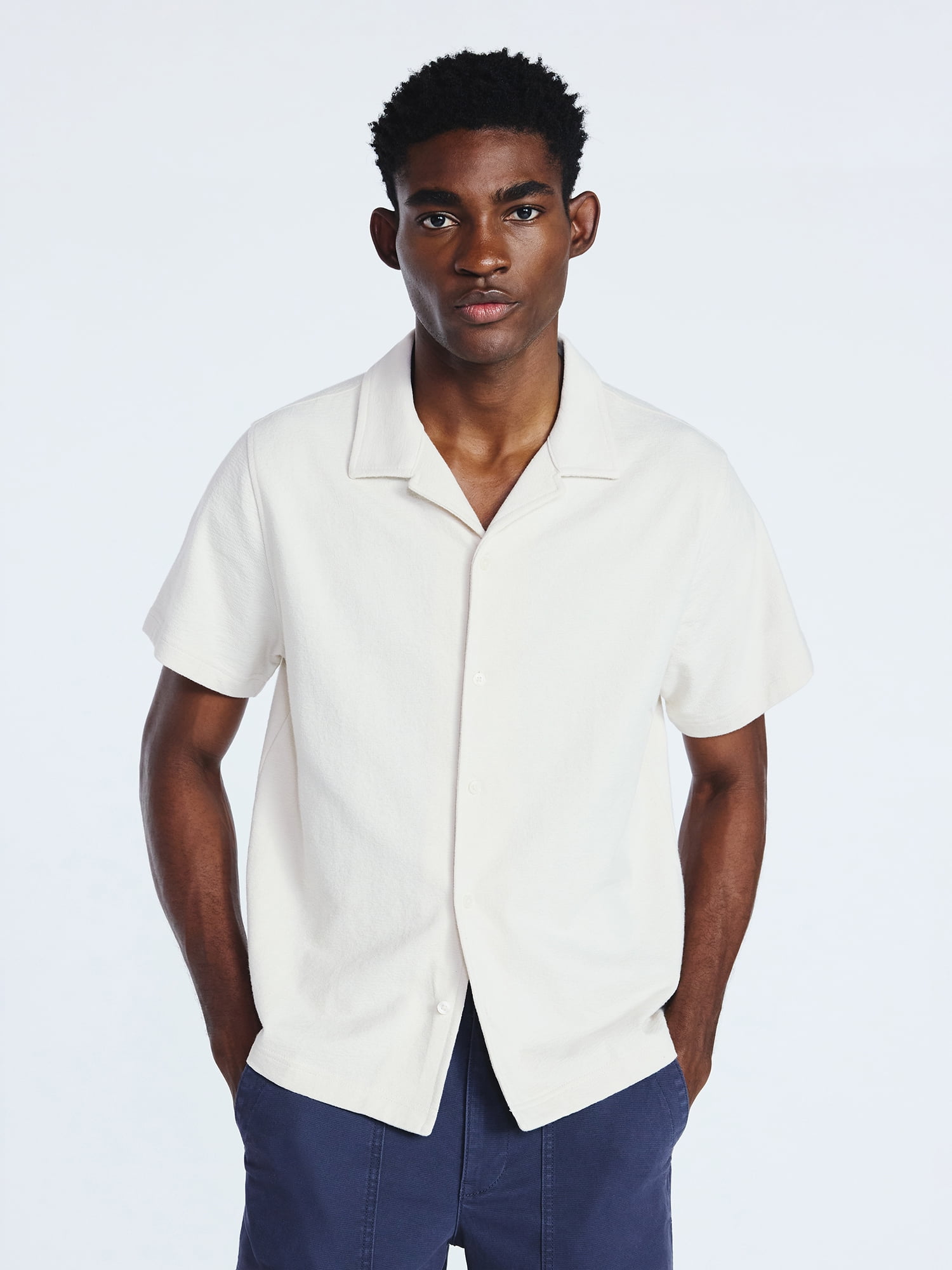 Free Assembly Men's Textured Cotton Camp Shirt with Short Sleeves, Sizes S-3XL