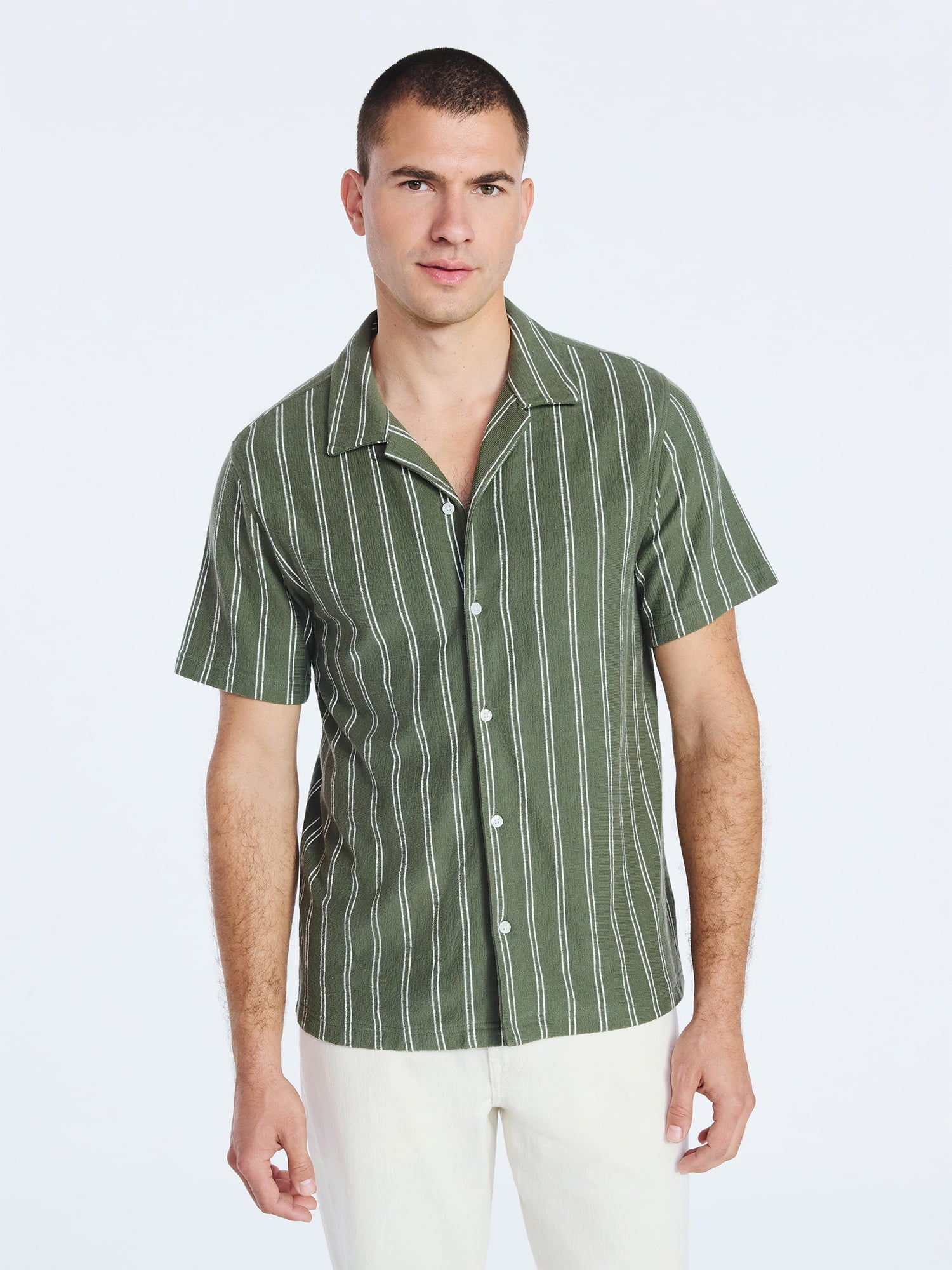 Free Assembly Men's Textured Cotton Camp Shirt with Short Sleeves, Sizes S-3XL