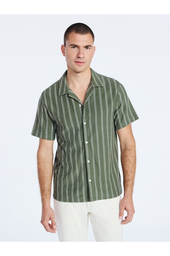 Men's Textured Cotton Camp Shirt with Short Sleeves, Sizes S-3XL