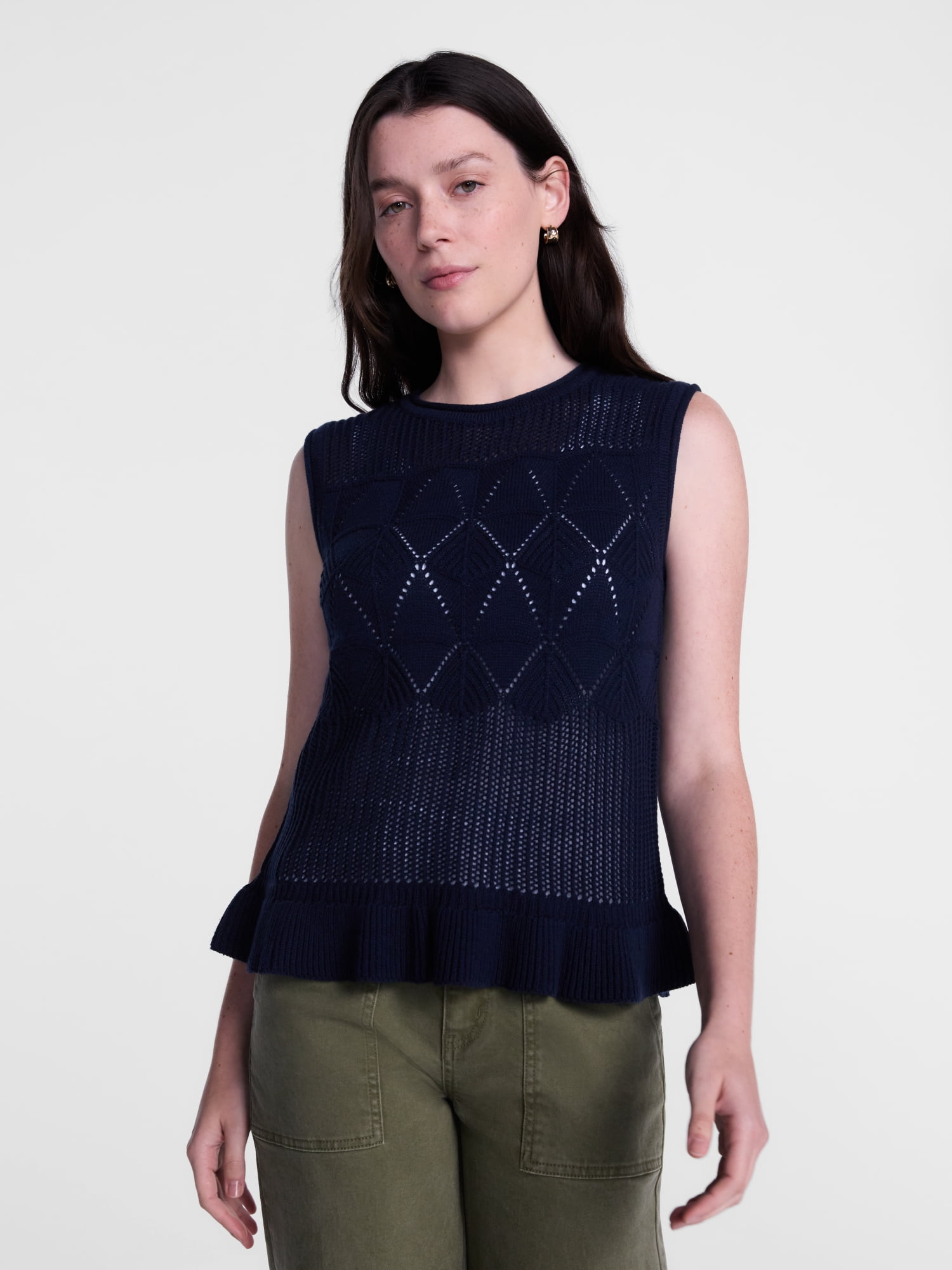 Scenario Women's Texture Peplum Tank Sweater, Lightweight, Sizes XS-XXXL