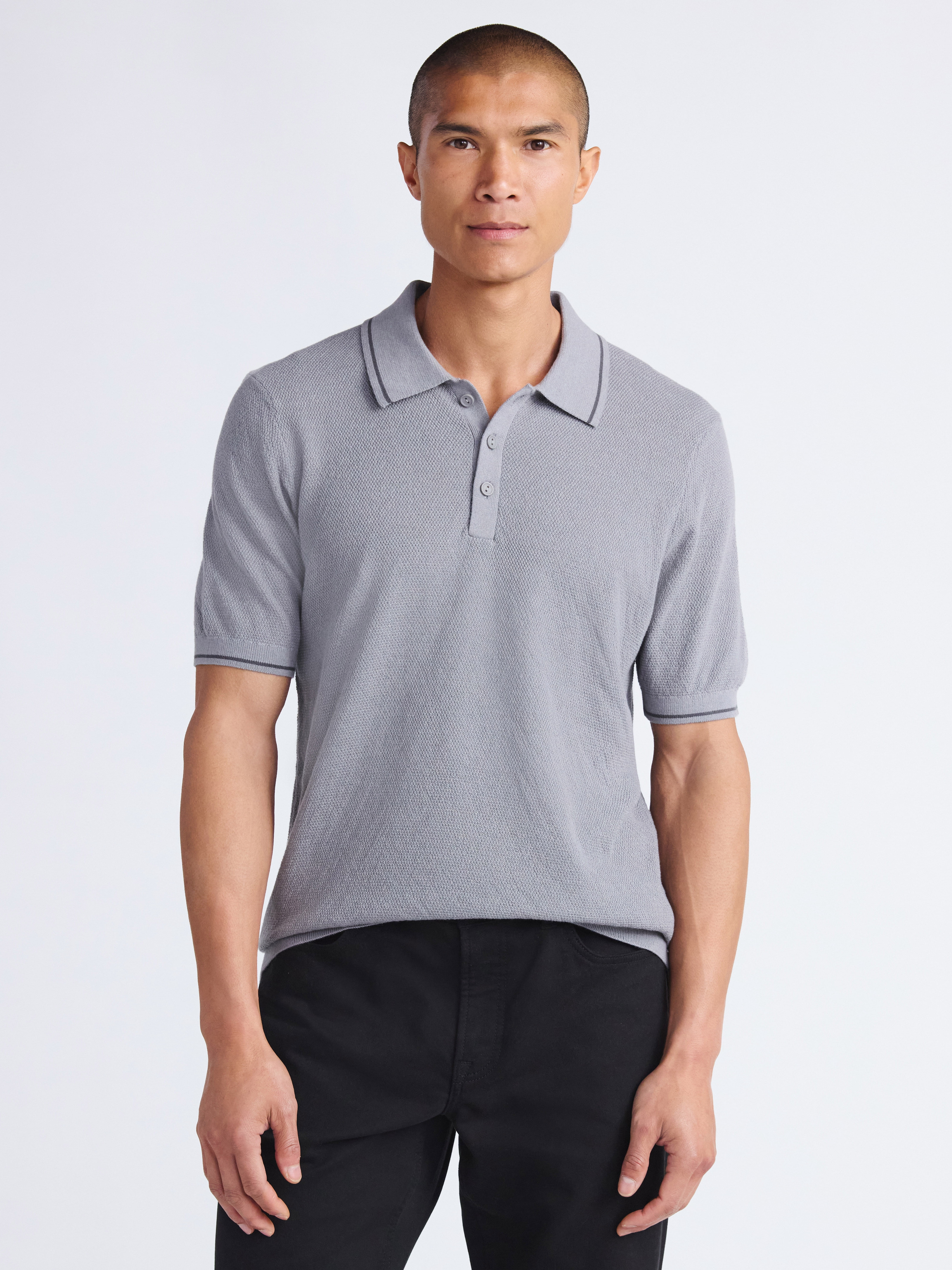 Free Assembly Men's Textured Tipped Polo Shirt with Short Sleeves, Sizes S-3XL