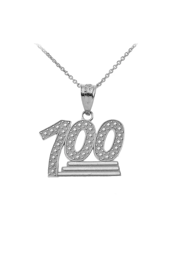 TEXTURED 100 POINTS EMOJI PENDANT NECKLACE IN STERLING SILVER - Pendant with 18" chain