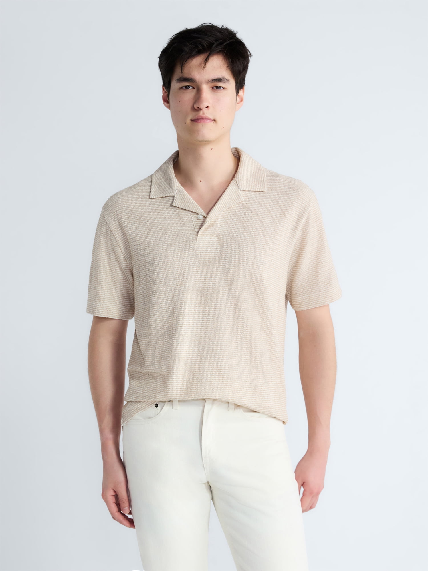 Free Assembly Men's Textured Polo Camp Shirt, Sizes S-3XL