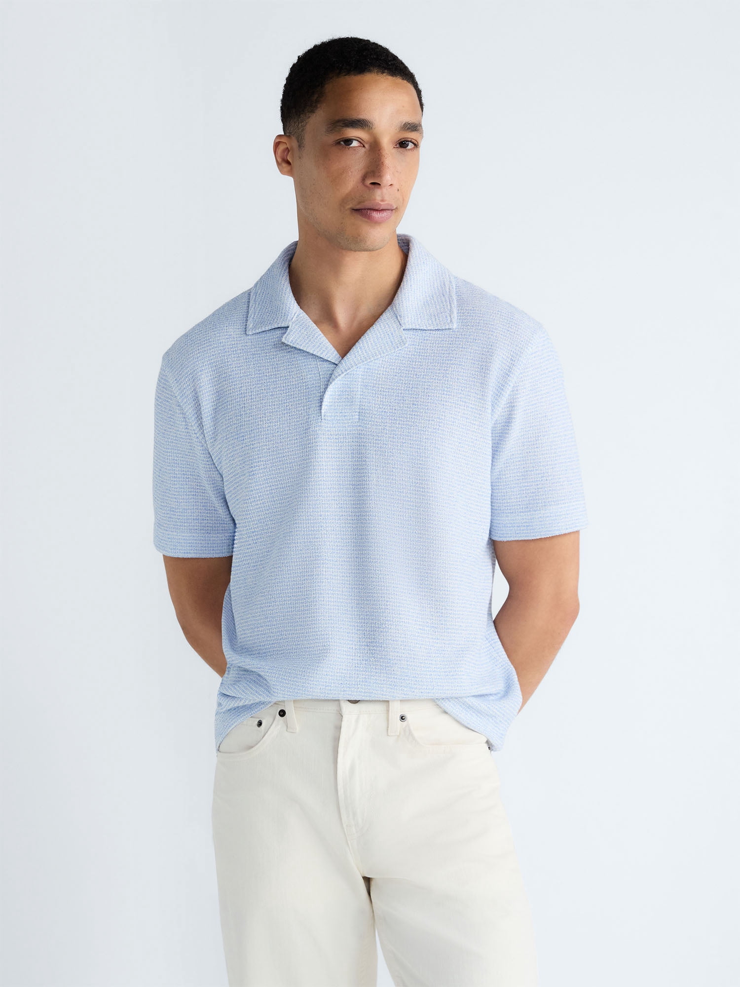 Free Assembly Men's Textured Polo Camp Shirt, Sizes S-3XL