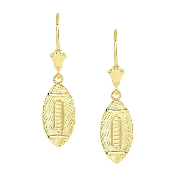 TEXTURED FOOTBALL SPORTS LEVERBACK EARRINGS IN YELLOW GOLD : 14K