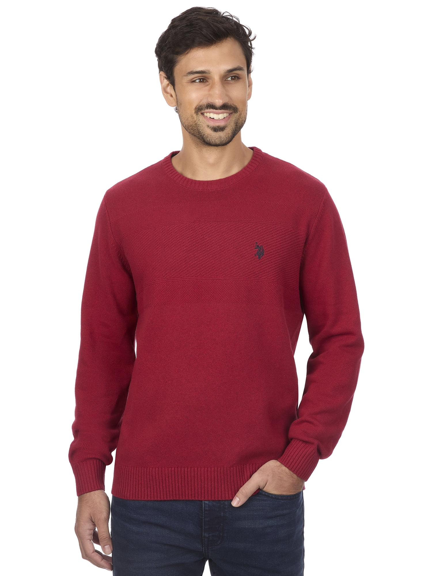 U.S. Polo Assn Men's Textured Chest Stripe Crew Neck Sweater