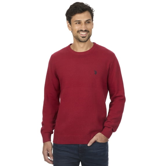 U.S. Polo Assn Men's Textured Chest Stripe Crew Neck Sweater