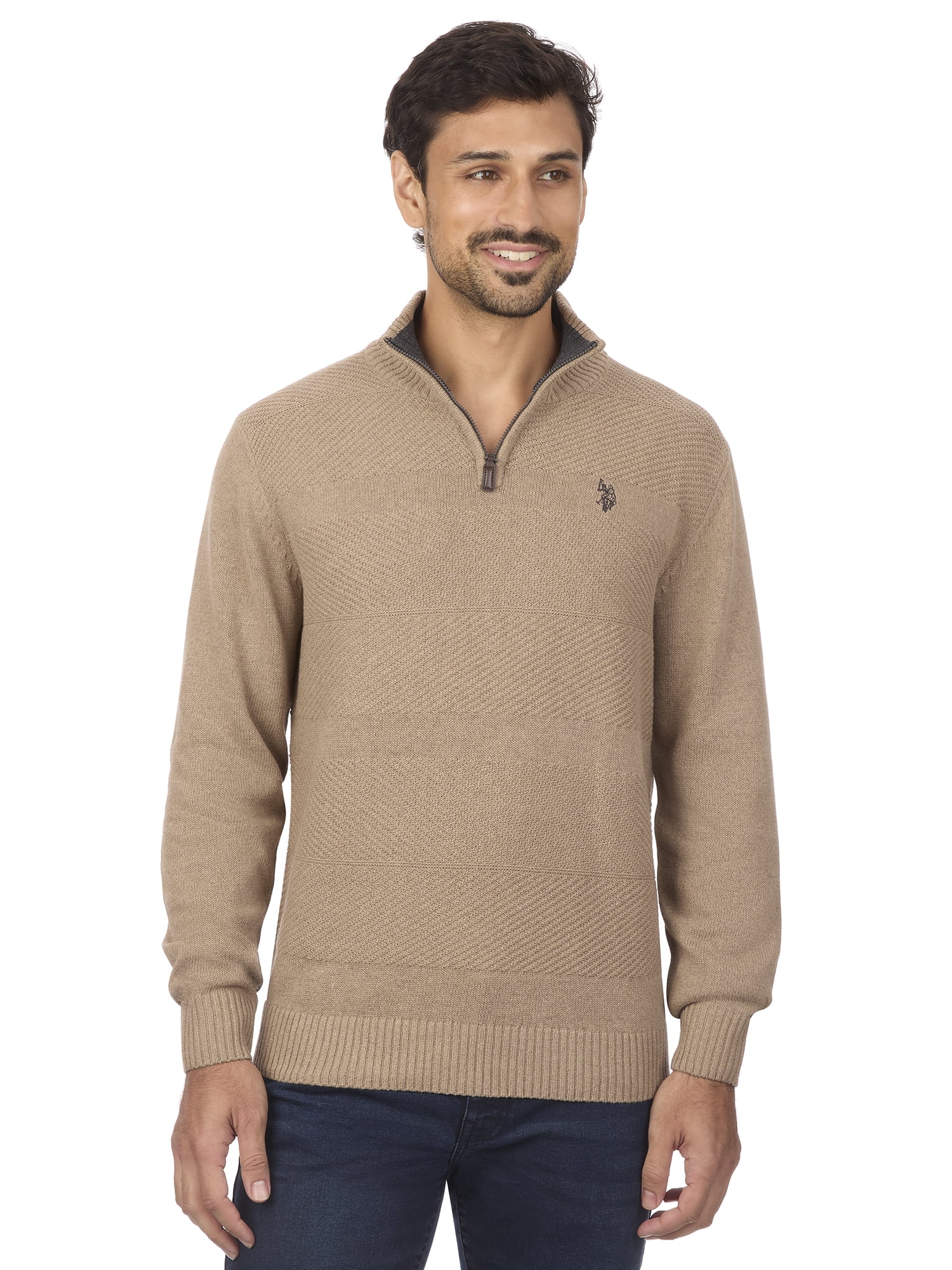 U.S. Polo Assn Men's Textured Striped Quarter Zip Sweater