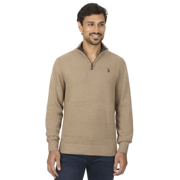 U.S. Polo Assn Men's Textured Striped Quarter Zip Sweater