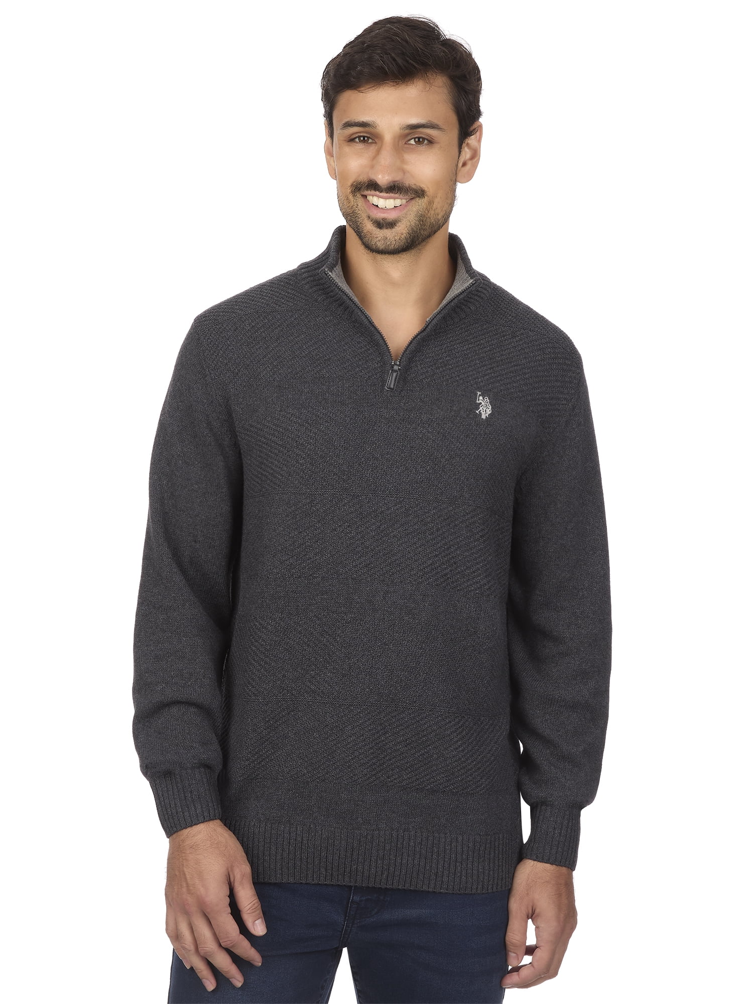 U.S. Polo Assn Men's Textured Striped Quarter Zip Sweater