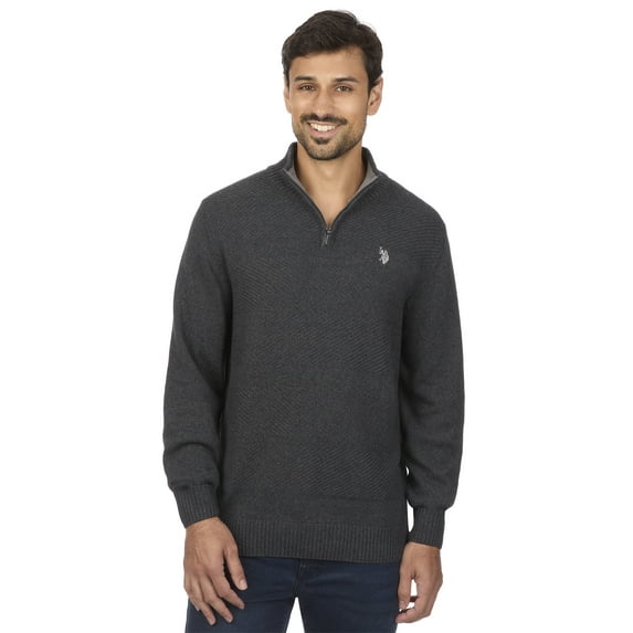 U.S. Polo Assn Men's Textured Striped Quarter Zip Sweater