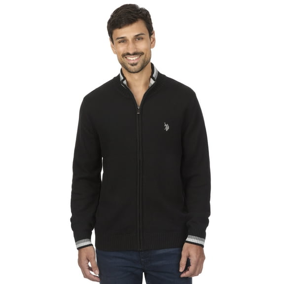 U.S. Polo Assn Men's Textured Chest Stripe Full-Zip Sweater