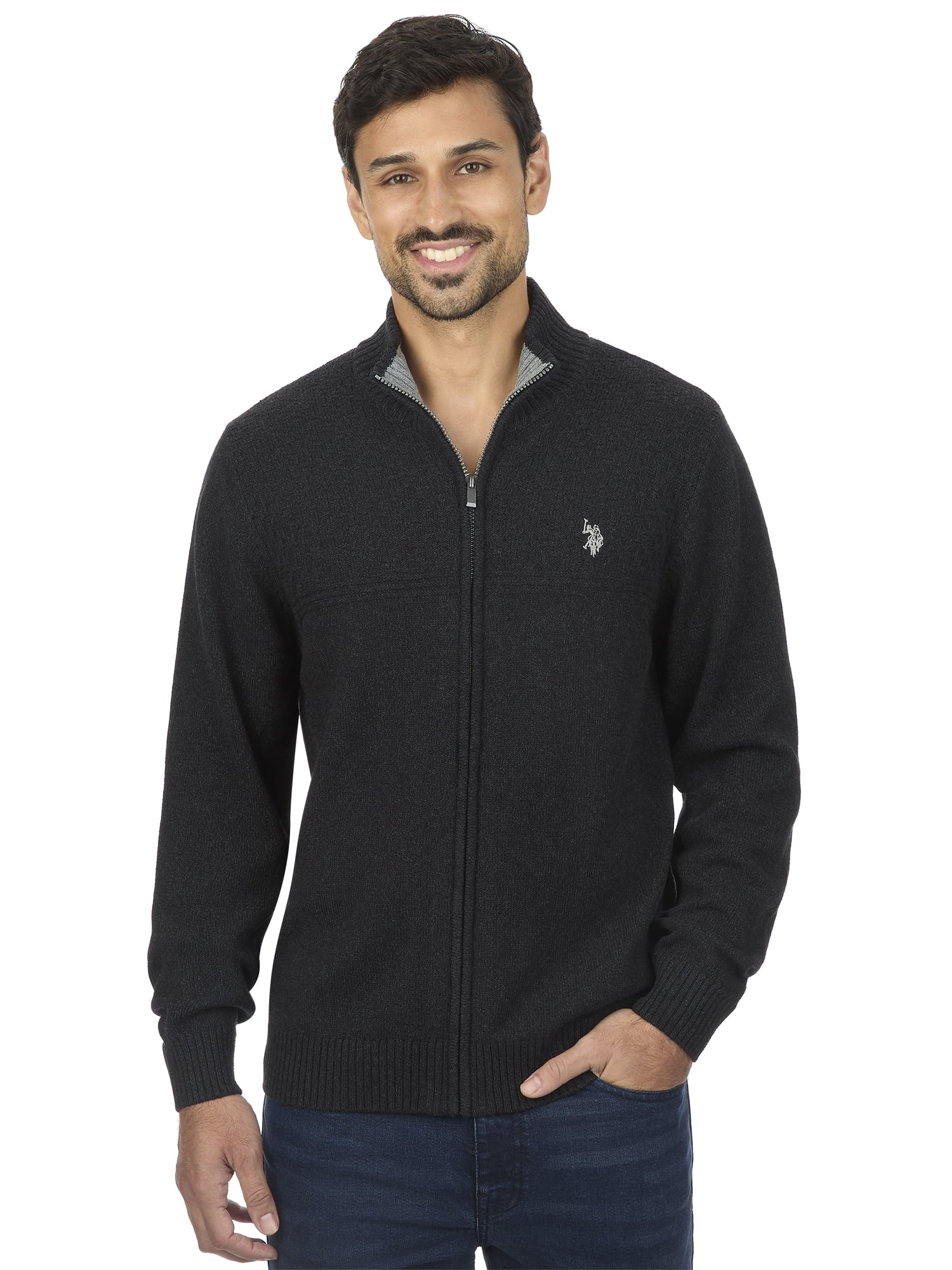 U.S. Polo Assn Men's Textured Yoke Full-Zip Sweater