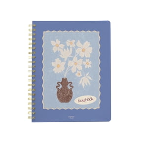 Papier To Go, College Ruled, Lined Notebook, Spiral, Hardcover, Letter Size - 8.5"x 11", Painted Floral Print - Textured Blooms, Blue