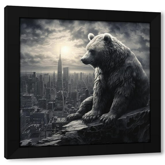 TEXTZEN 15x15 Black Modern Wood Framed Wall Art Titled - Grizzly From Above