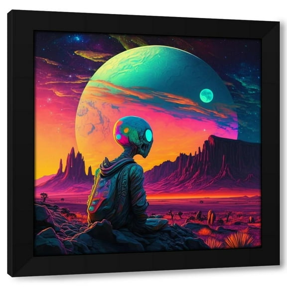 TEXTZEN 15x15 Black Modern Wood Framed Wall Art Titled - Visiting Distant Worlds