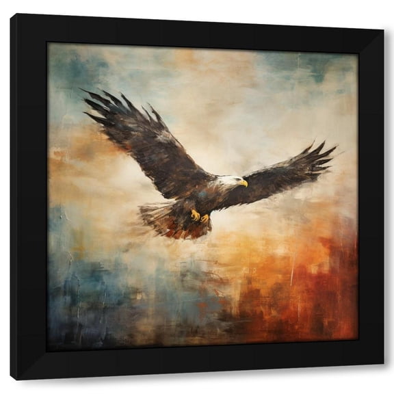 TEXTZEN 26x26 Black Modern Wood Framed Wall Art Titled - American Eagle in Flight