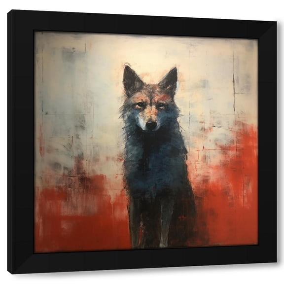 TEXTZEN 26x26 Black Modern Wood Framed Wall Art Titled - Lone Wolf