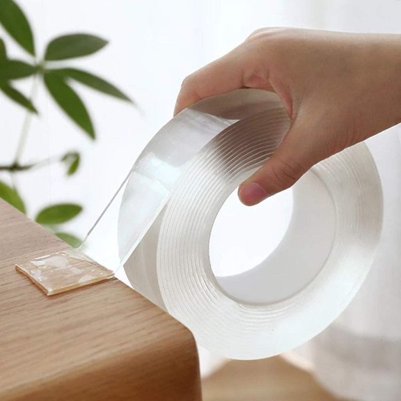 TEZONG Clear Double Sided Wall Tape 16.4ft/5M Extra Large Picture Hanging Multipurpose Mounting Heavy Duty Removable Gel Grip Adhesive Washable Traceless Sticky Anti Slip