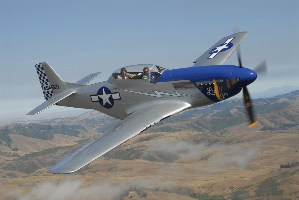 TF-51 Mustang flying over Santa Rosa California Canvas Art - Phil WallickStocktrek Images (34 x 23)