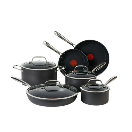 T-fal Hard Anodized with Ceramic Interior, 10 Piece Cookware Set, Black