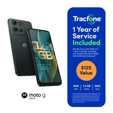 Tracfone Motorola Moto G2025, 5G, 128GB, Gray, Includes 1 Year $125 Service Plan - Prepaid Smartphone [Locked to Tracfone]