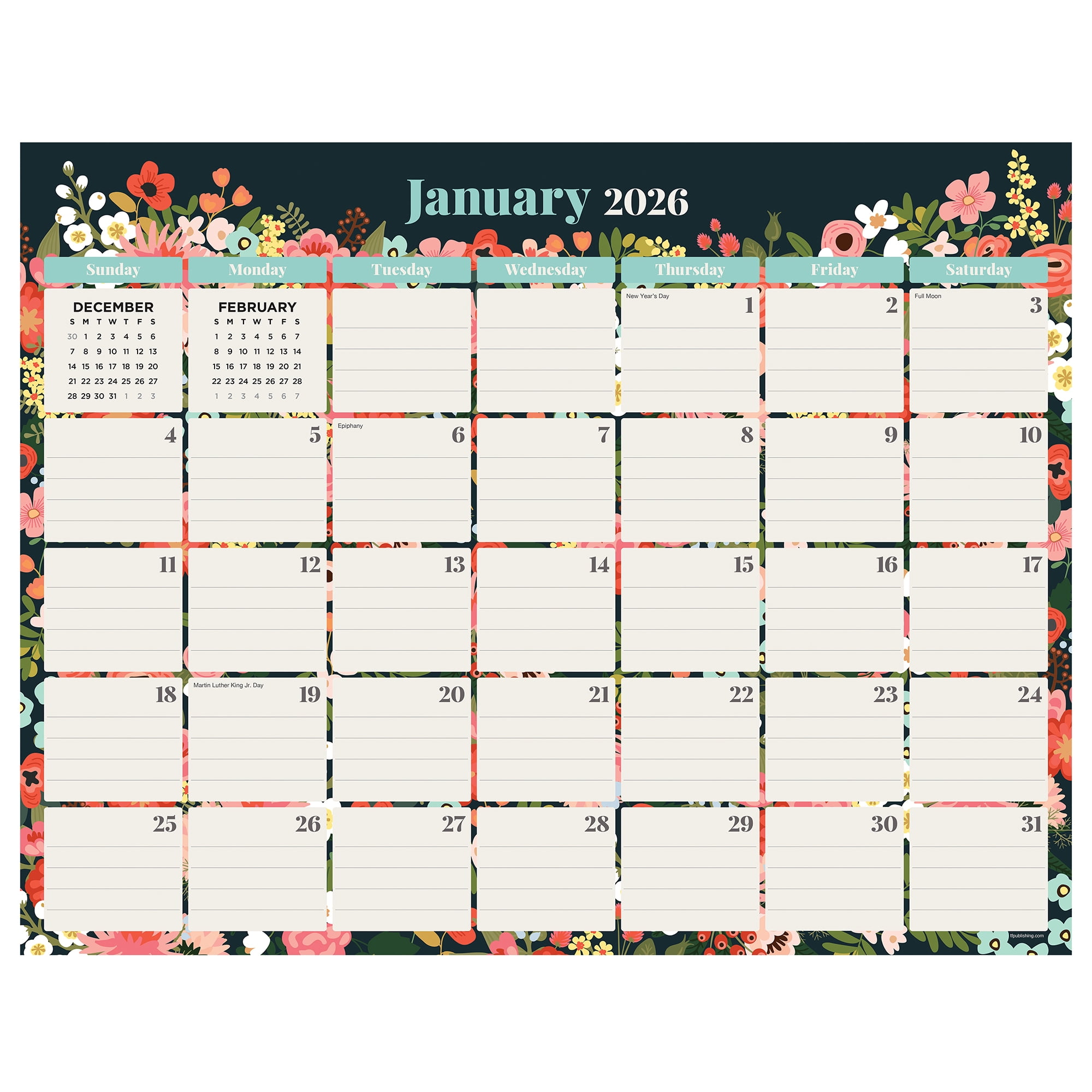 TF Publishing 2026 Bountiful Blooms Desk Pad Monthly Blotter Calendar