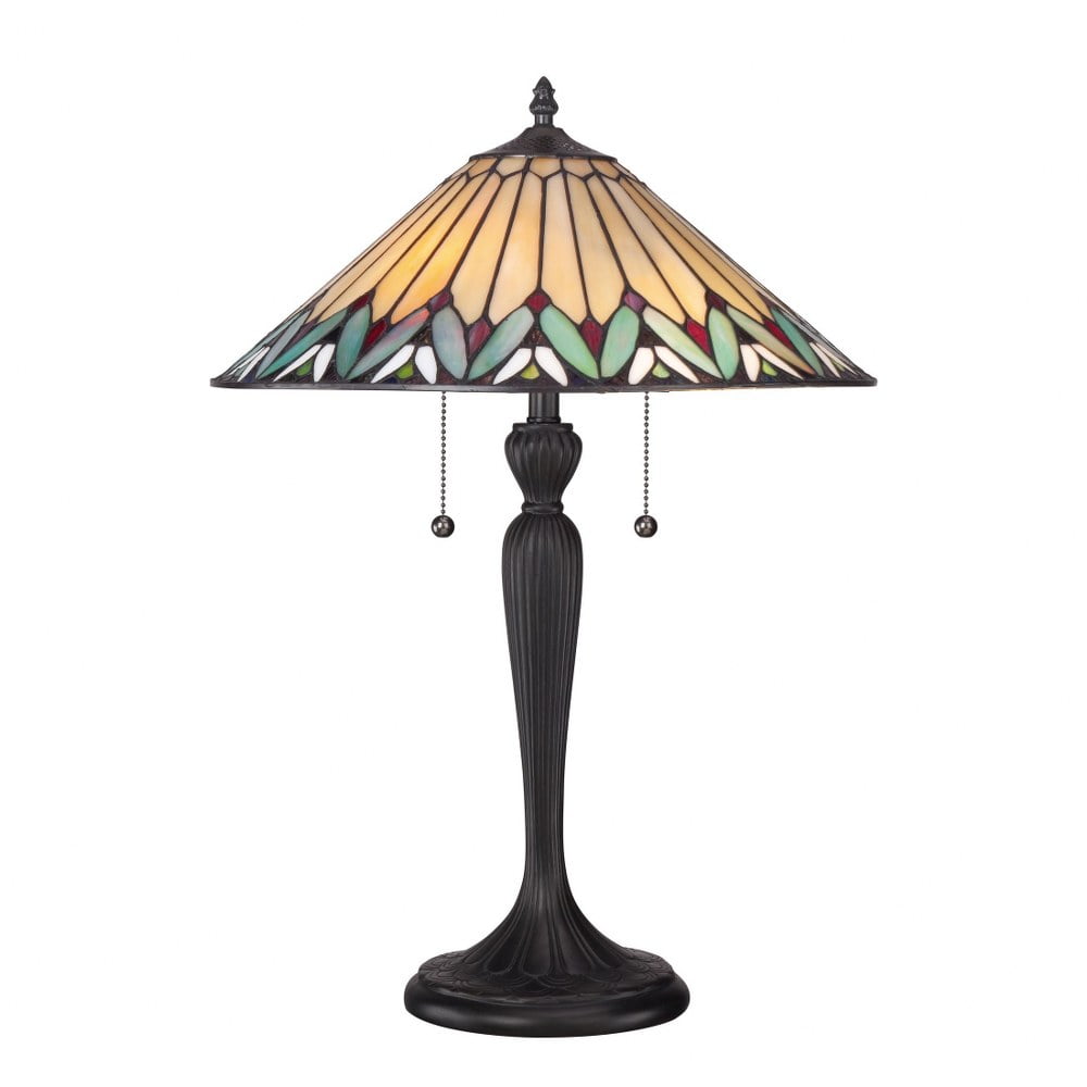 Vintage Bronze Stained Glass Tiffany Style Table Lamp