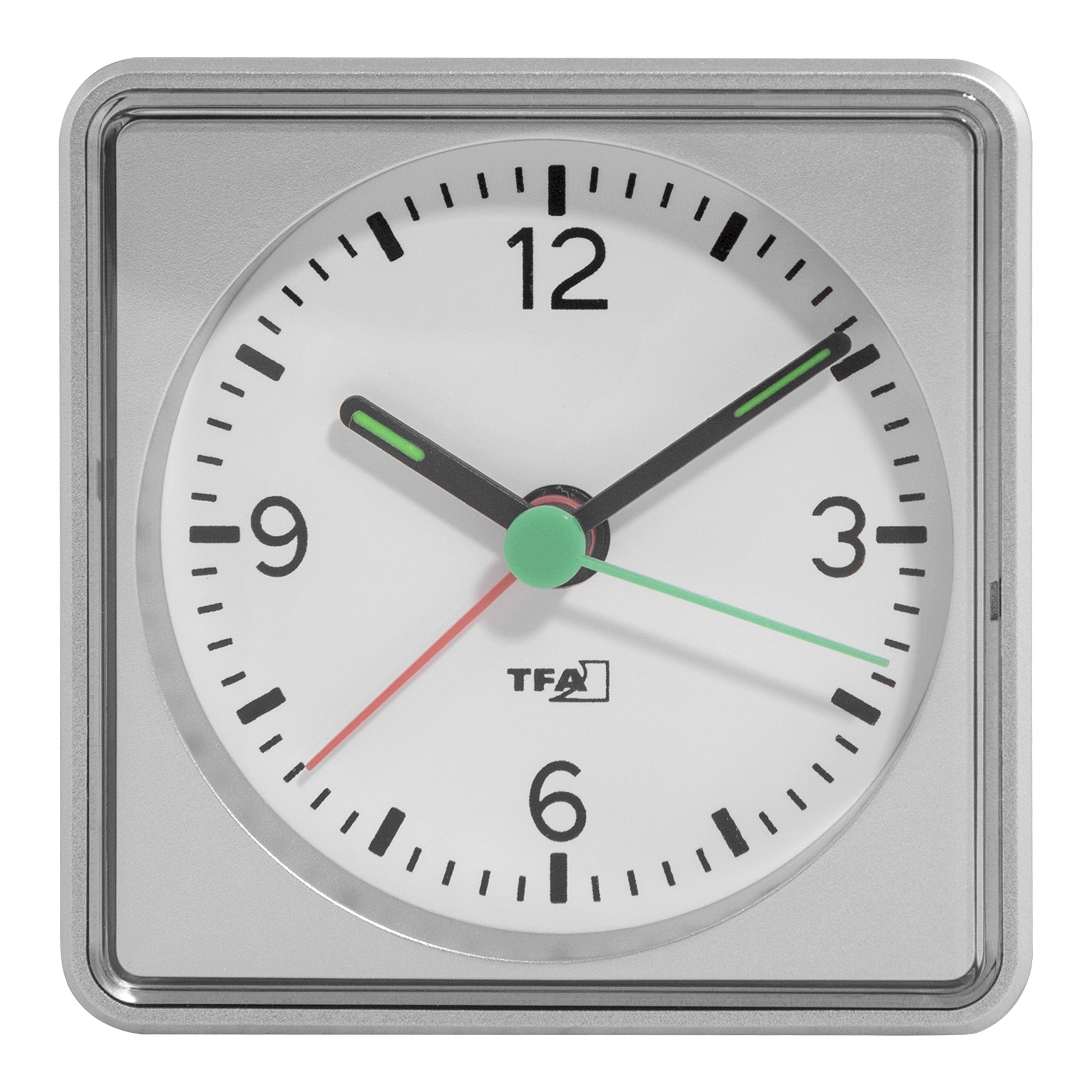 TFA Dostmann Analogue Alarm Push, 60.1013.54, Bedside Non Ticking, Travel Clock, Battery Operat