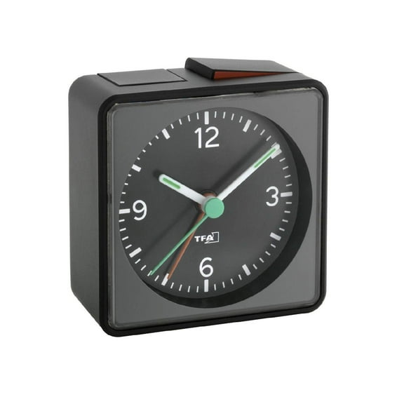 TFA Dostmann Analogue alarm clock Push, 60.1013.01, silent sweep movement, crescendo alarm, bla