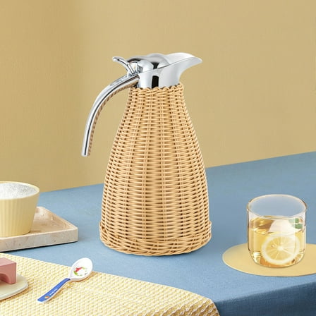 TFCFL 1.5L/0.4 Gal Vacuum Insulated Thermal Pitcher Tea Milk Coffee Pot Rattan Thermal Jug Stainless Steel